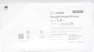 Smiths Medical 340060 Portex Nasopharyngeal Airway 6.0mm I.D.